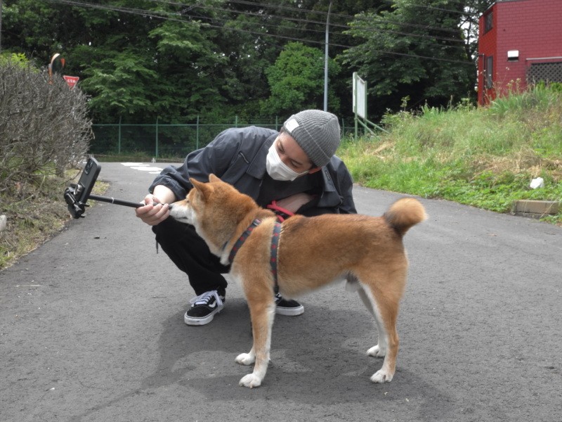 大野さんとポンタ。ボランティアの様子はインスタライブで配信された