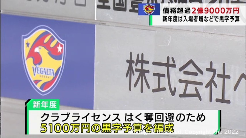 ベガルタ新年度予算 5000万円黒字で編成