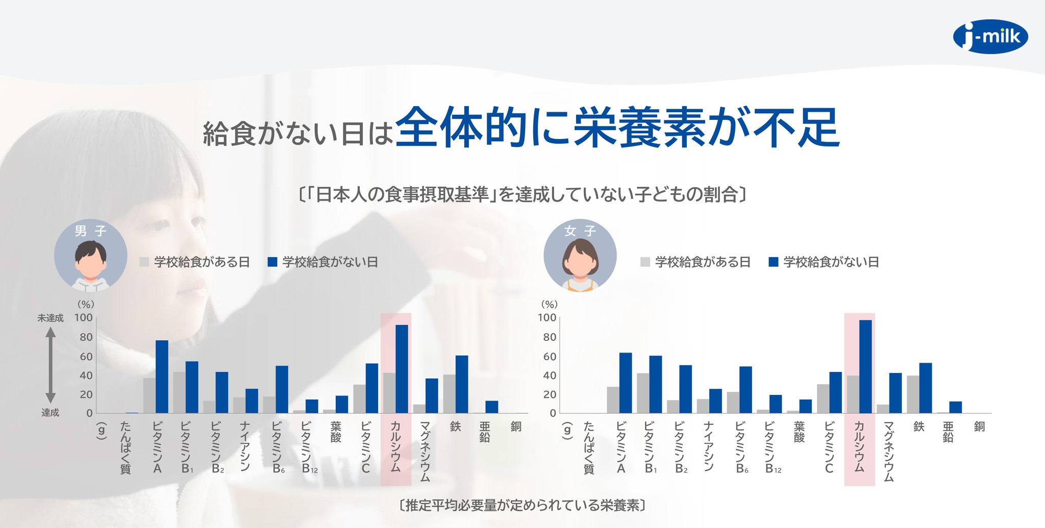 給食がない日は全体的に栄養素が不足