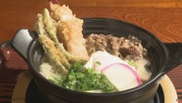 うま味が染み込んだ鍋焼きうどん えびの天ぷらや甘めの牛肉など具だくさん 高松市