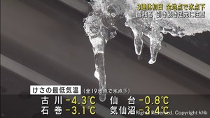 宮城県内  全観測地点で氷点下に 雪残るなか冷え込む 3連休初日