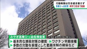 みやぎ医療ひっ迫危機宣言を2月13日まで延長 引き続き感染対策の徹底を