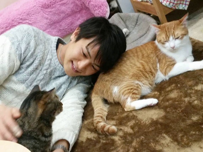 木川さん、猫カフェで過ごすトラマサくんと対面(吉田智恵子さん提供)