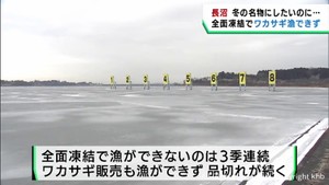 1月の寒波で宮城・登米市の長沼が凍る ワカサギ漁ができず品切れに