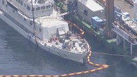 沈没した水産庁の漁業取締船を引き揚げ 排水、修復後に保管場所に移動へ 岡山・笠岡沖