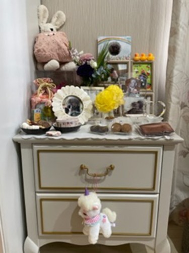 亡くなって9カ月、現在は圭さんの部屋の片隅にれなちゃんのスペースが配置されている(圭さん提供)