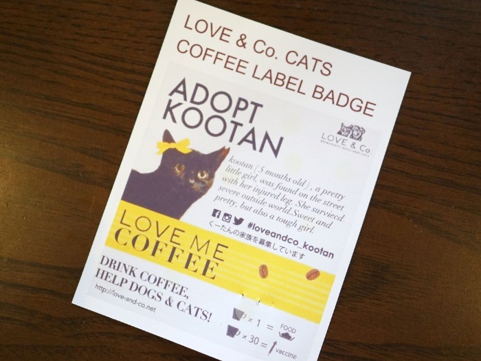 LOVE & Co.のコーヒーラベルには、保護猫たちが登場。写真はくーたんの里親募集時のデザイン画
