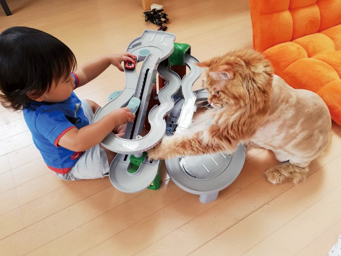 「面白いオモチャ持ってるじゃん!」 まだまだ遊び盛りのライ。子どもたちの良き遊び相手