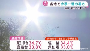 宮城県は今季一番の暑さ 各地で真夏日 クーリングシェルター活用を