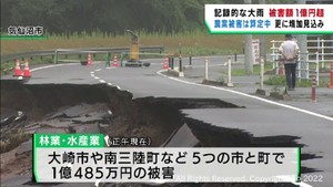 記録的な大雨 宮城県の被害額は1億円超 農業被害は算定中