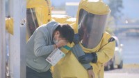 化学兵器を使ったテロなどに備え 岡山市消防局と岡山県警が特殊災害対応訓練