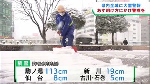 宮城県全域に大雪警報 11日明け方にかけて大雪の見込み