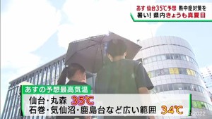宮城県は各地で30℃超の真夏日 29日は猛暑日となる所も