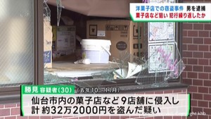 洋菓子店で現金を盗んだ疑い 無職の男逮捕 仙台・太白区