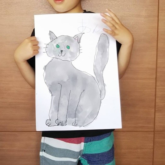 お子さんが描いたあんこちゃんの水彩画