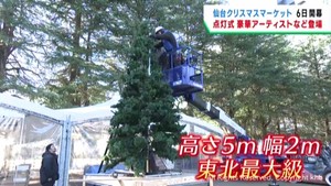 仙台クリスマスマーケット クリスマスツリー設置始まる 6日に開幕