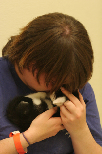 保護された子猫を抱くケイティ(c)大塚敦子