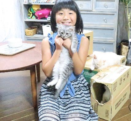 ふわふわ小源太と2ショット(保護の子猫には「小」のついた仮名をつけている)