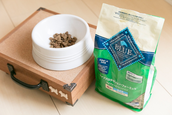 ブルーのフード気に入ってます!作ってもらったこの台も素敵でしょ?