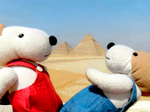 エジプトのピラミッドを訪れた際の写真=小塚さん提供