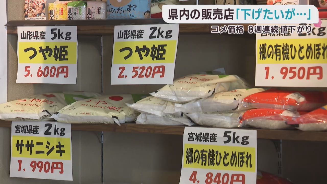 米の平均価格が８週連続値下がり　宮城県の販売店は