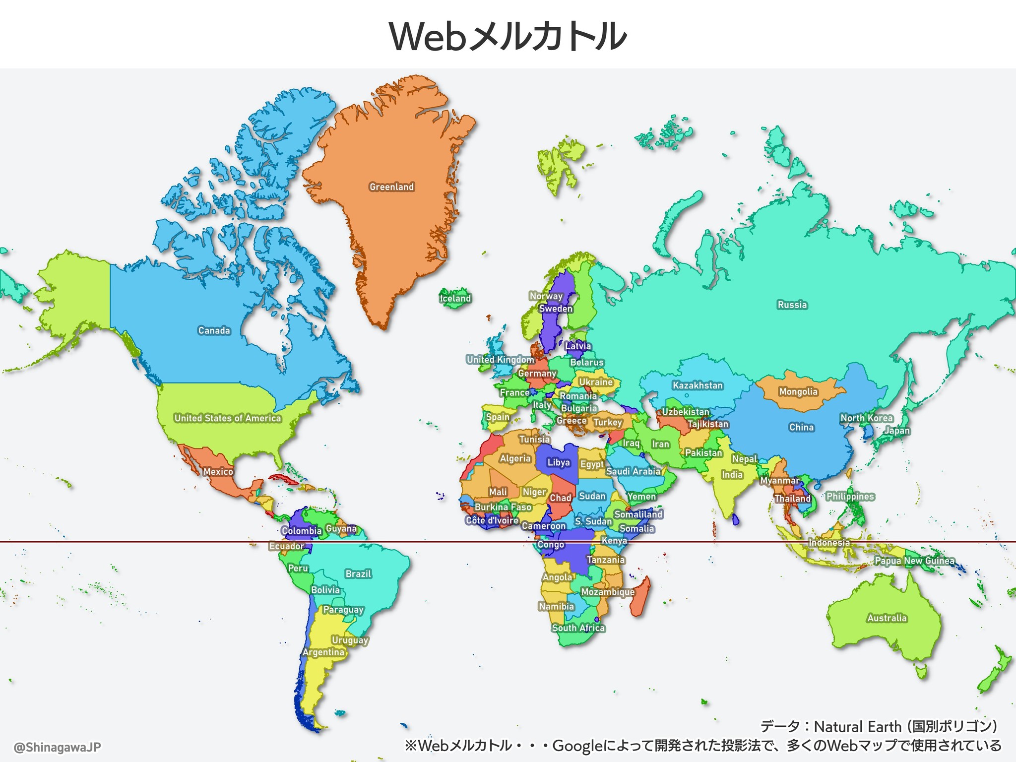 ロシアやカナダってこんなに小さかったの！？メルカトル図法を実際の面積に直した地図に愕然｜よろず〜ニュース