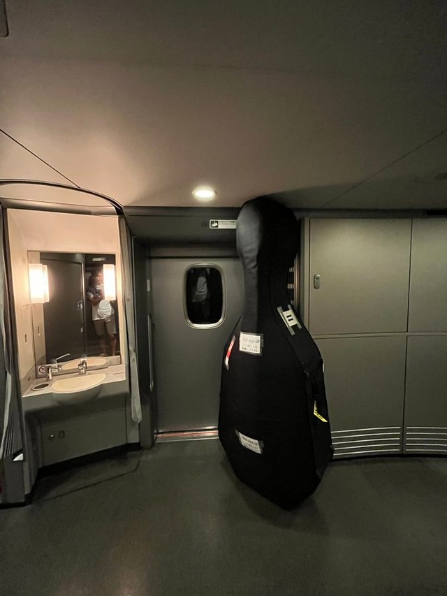 天井に支えそう＝石塚 廉 / Ren Ishizukaさん（@Kontrabass_Ren）提供