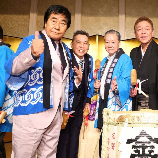 （左から）村西とおる氏、爆笑問題・太田光、高田文夫氏、玉袋筋太郎、徳光和夫、テリー伊藤＝2026年6月