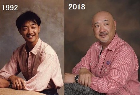 〈1992年→2018年〉「イケメンの時代もあったのです（通り過ぎました）」（淡路さん）／淡路康晴さん（@awajii）提供