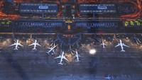 高松空港に展示されている航空写真家・マイケル ヒトシさんの作品