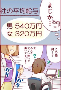 給料の男女差に衝撃を受けるさつき（たこやきまことさん提供）