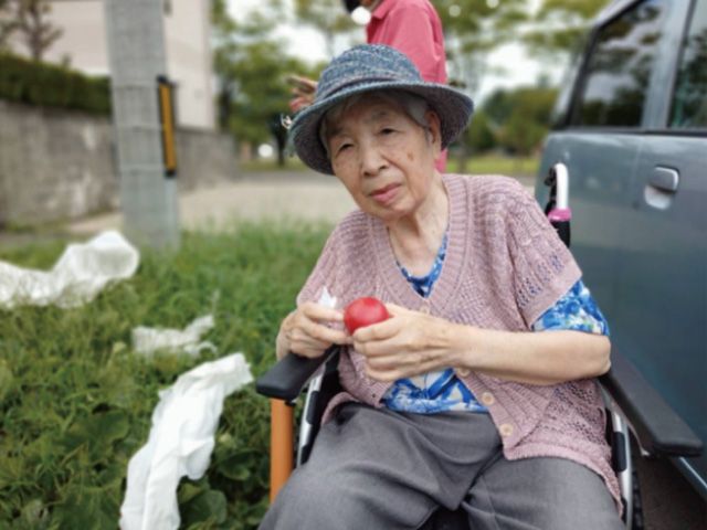 風と緑と車椅子　手のひらの赤い美