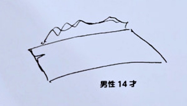 「男性 14才」が描いたアロワナ（画像提供：すこやかむいむいさん）