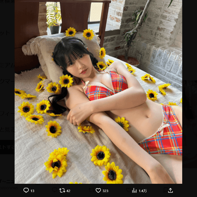 「FLASH」（26年5月26日発売号）に登場した百田彩夏のオフショット　本人のX（@momosaya_38）より
