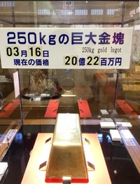 アクリルケースに現在の時価総額を表示（土肥金山提供）