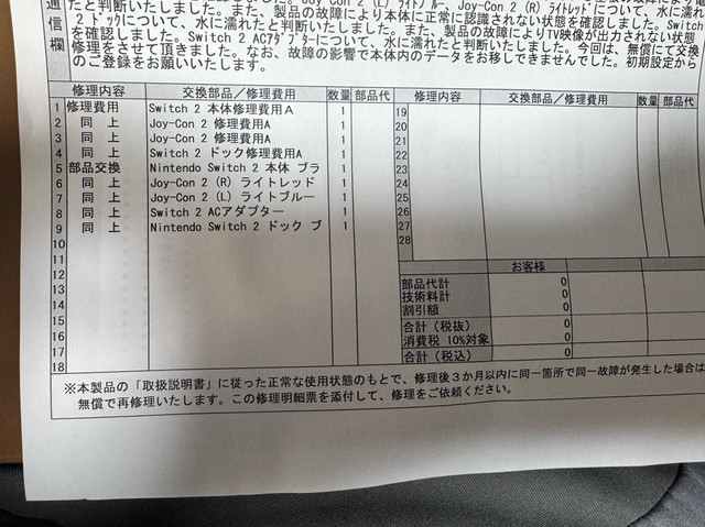 任天堂から送られてきた明細書（鮪さん提供）