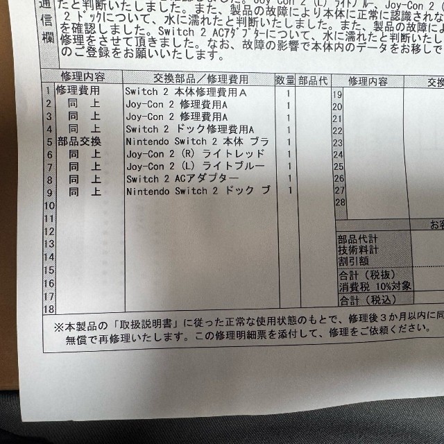 任天堂から送られてきた明細書（鮪さん提供）