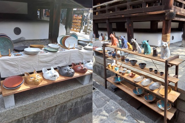 ２０２５年２月２２日猫の日に開催された六猫市では、猫にまつわる陶器などが販売された（斎藤さん提供）