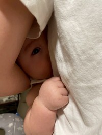 静かになったので完全に寝ていると思っていたら…パッチリと目が開いていた／satsukiさん（@nn__sats）提供