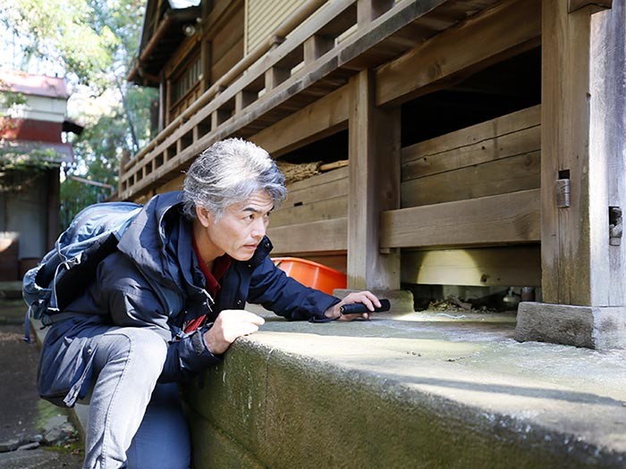 長年の経験から、猫が潜んでいそうな場所を捜索する