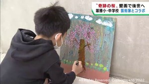 震災復興のシンボル奇跡の桜をモチーフに小中学生が壁画を製作　宮城・石巻市