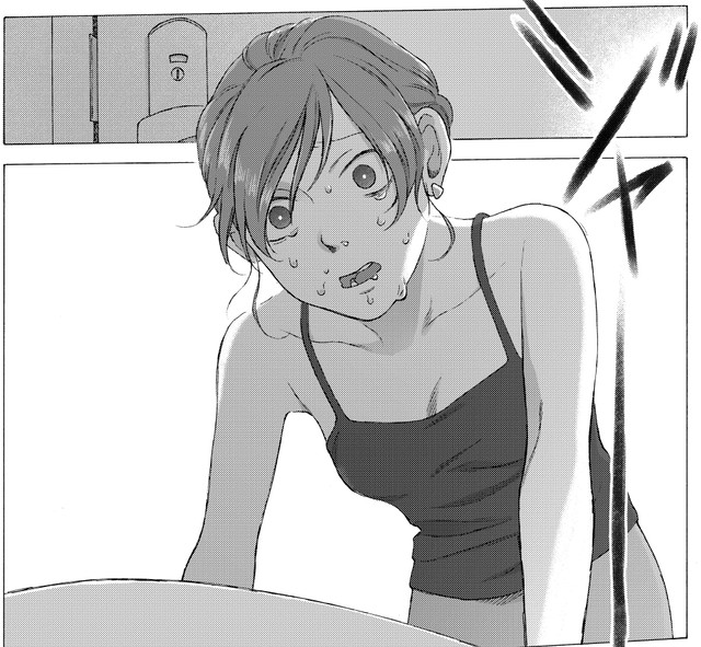 過食症によって食べたものを戻してしまう飯野　(C)冬虫カイコ／ジーオーティー