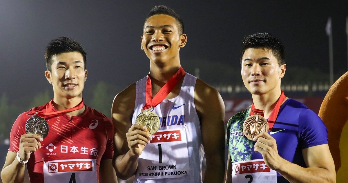 【陸上】サニブラウン　Team Hakim ユニフォーム　Lサイズ 青 陸上・駅伝 - 日本選手権100mで圧勝のサニブラウン「速いだけでなく強