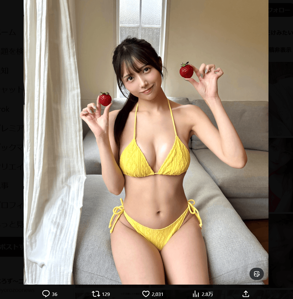 「FLASH」（26年1月27日発売号）に登場した羽瀬レイナのオフショット　本人のX（@reina_hase）より＝26年1月27日投稿