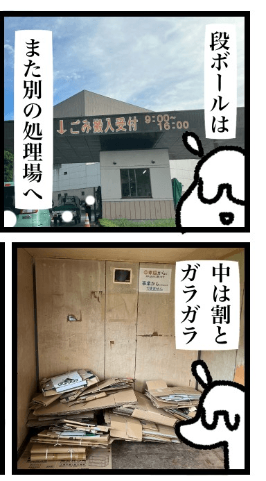 段ボール処理場にも行ってみた（かときちどんぐりちゃんさん提供）