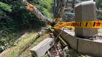 引き倒された慰霊碑の柵（提供：岡山市）