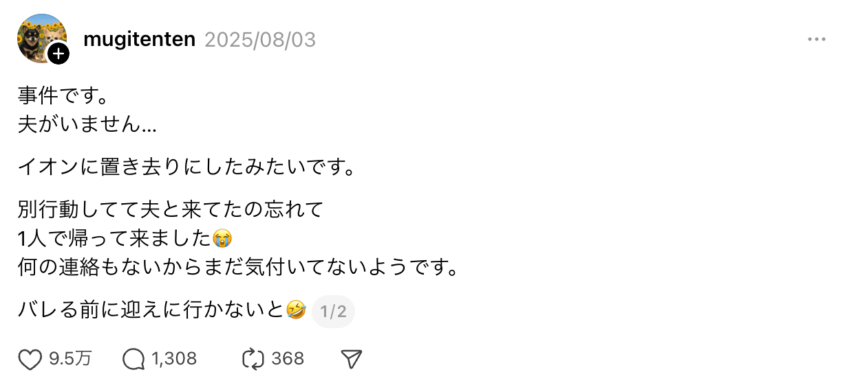 9.5万もの人が注目した、実際の投稿（画像提供：mugitentenさん）