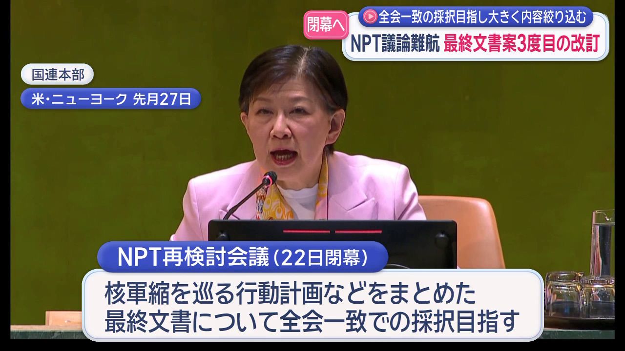 全会一致の採択目指し大きく内容絞り込む NPT議論難航 最終文書案3度目
