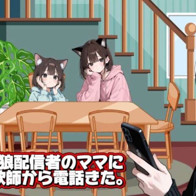 詐欺電話がかかってきた時の即死ちゃんさんと娘さんたちのイメージイラスト（AI生成） ※即死ちゃんさん提供
