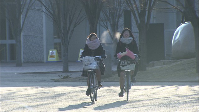 池は一面氷に･･･岡山県全域で今季一番の寒さ